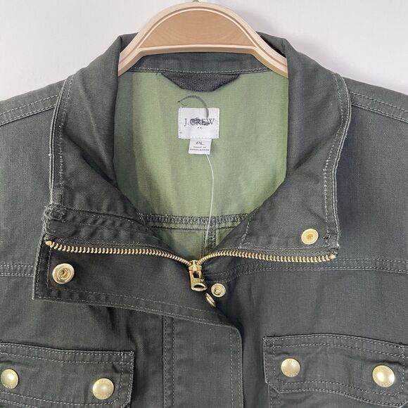 J. Crew Factory Resin Coated Twill Field Jacket Mossy Brown Petite Large‎ AL227 - Picture 4 of 10